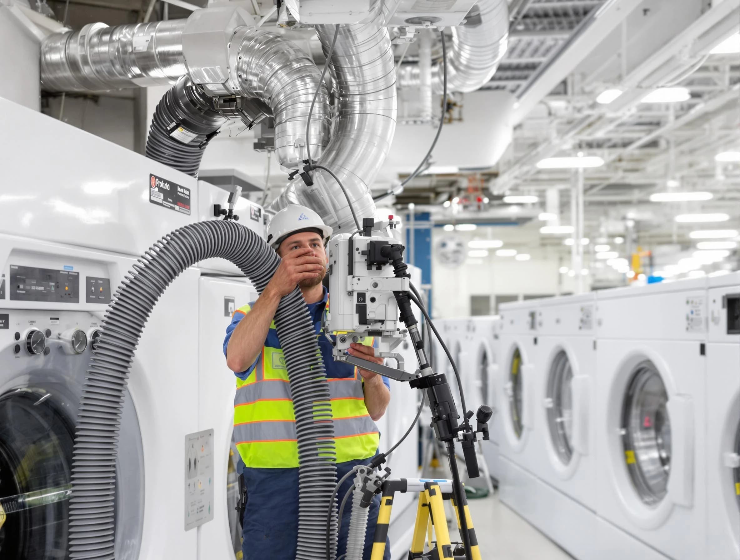 Sunset Dryer Vent Cleaning team performing commercial-grade dryer vent cleaning at a business facility in Sunset