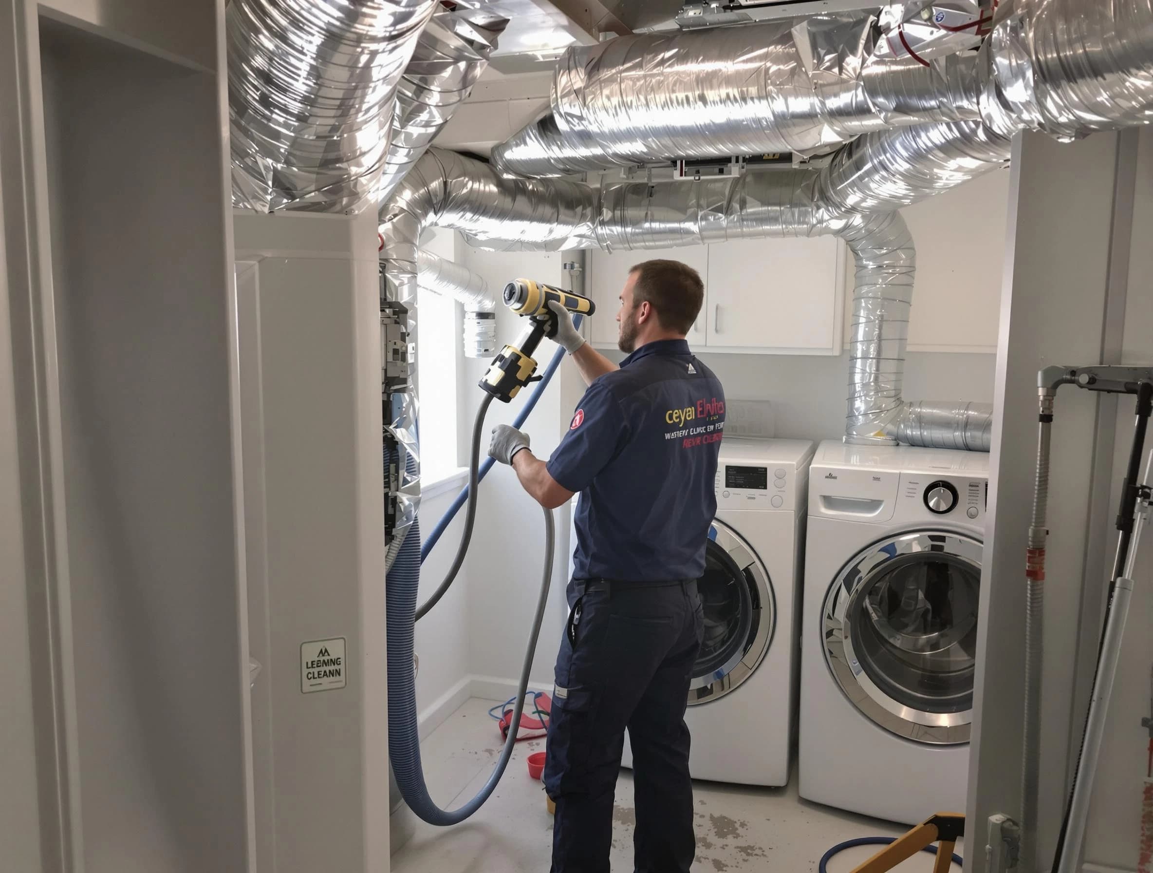 Sunset Dryer Vent Cleaning specialist using advanced equipment for thorough duct cleaning in Sunset