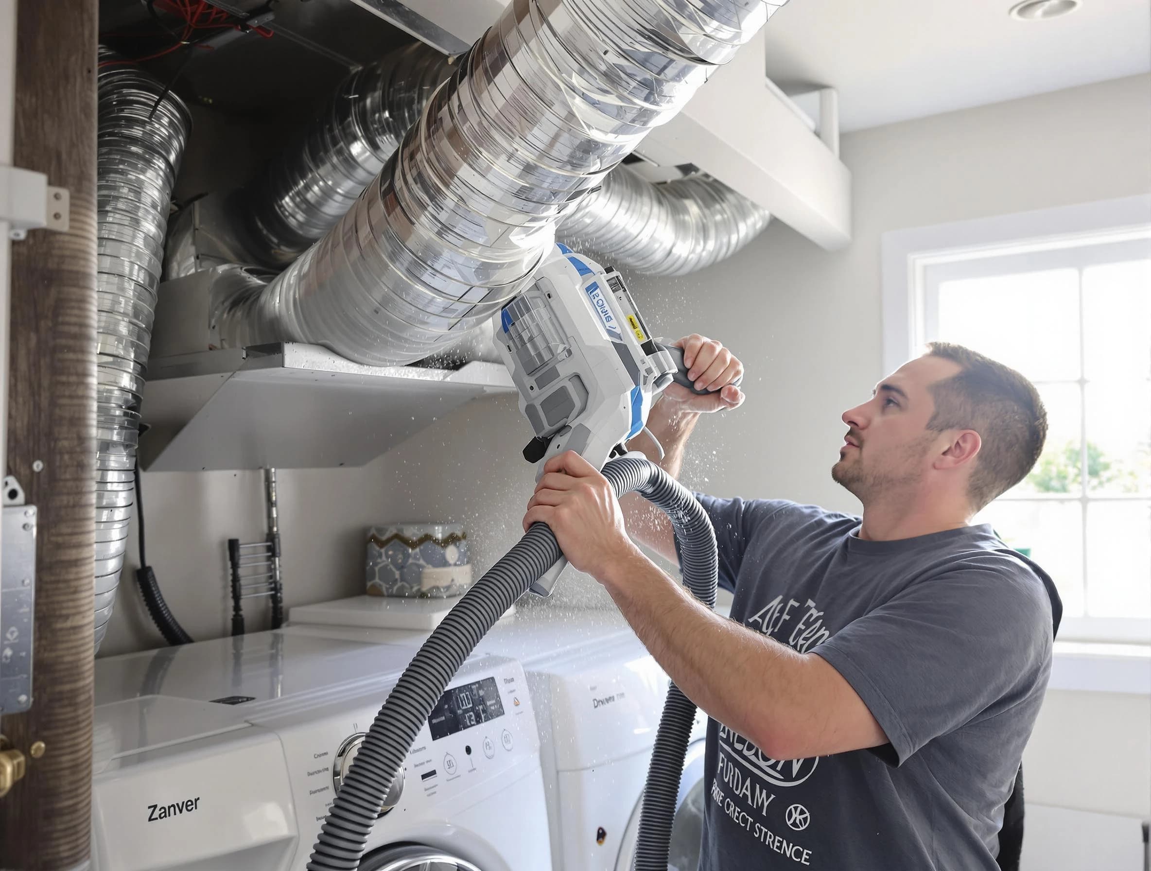 Sunset Dryer Vent Cleaning specialist cleaning deep within a dryer vent duct system in Sunset