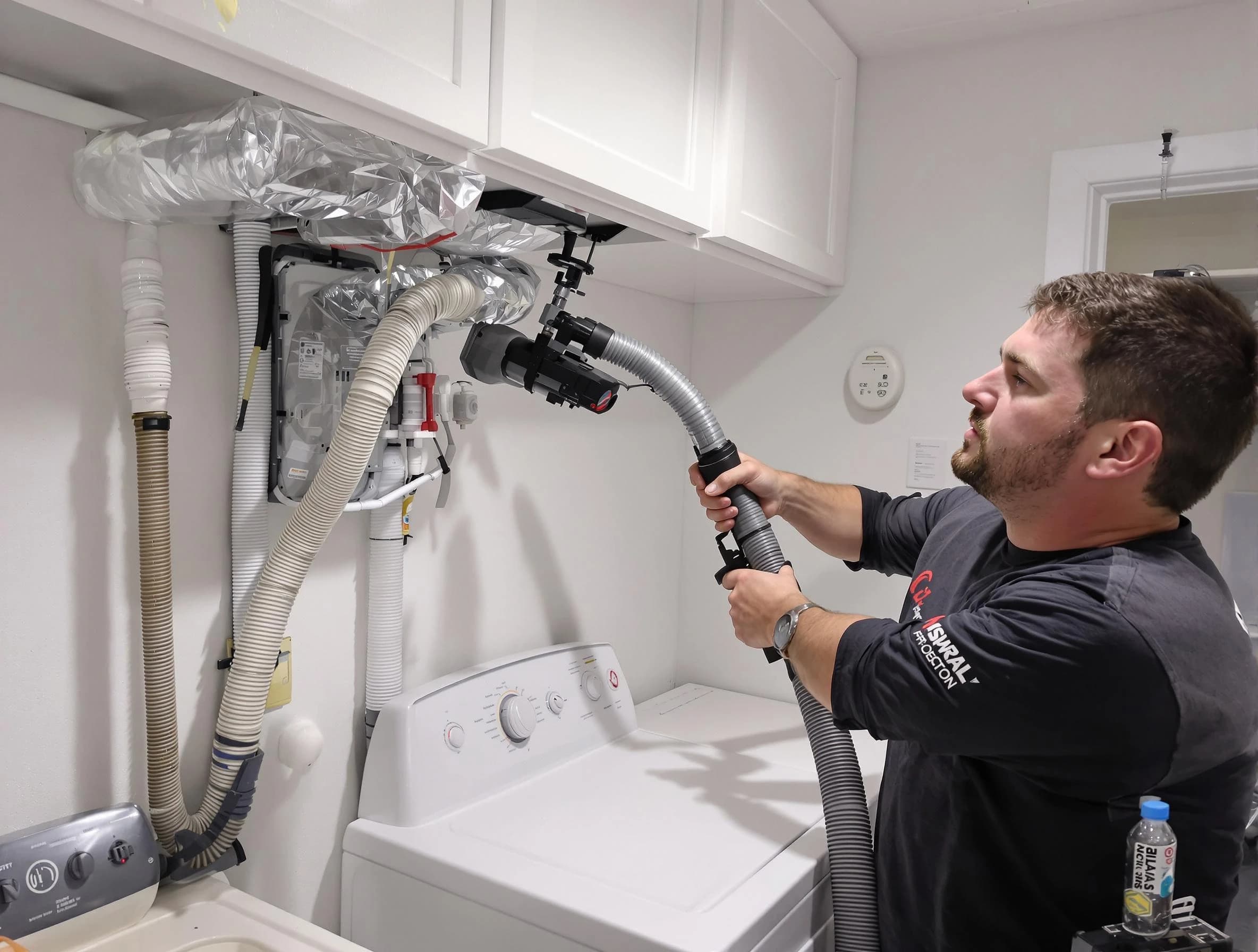 Sunset Dryer Vent Cleaning certified technician performing safety-focused gas dryer vent cleaning in Sunset