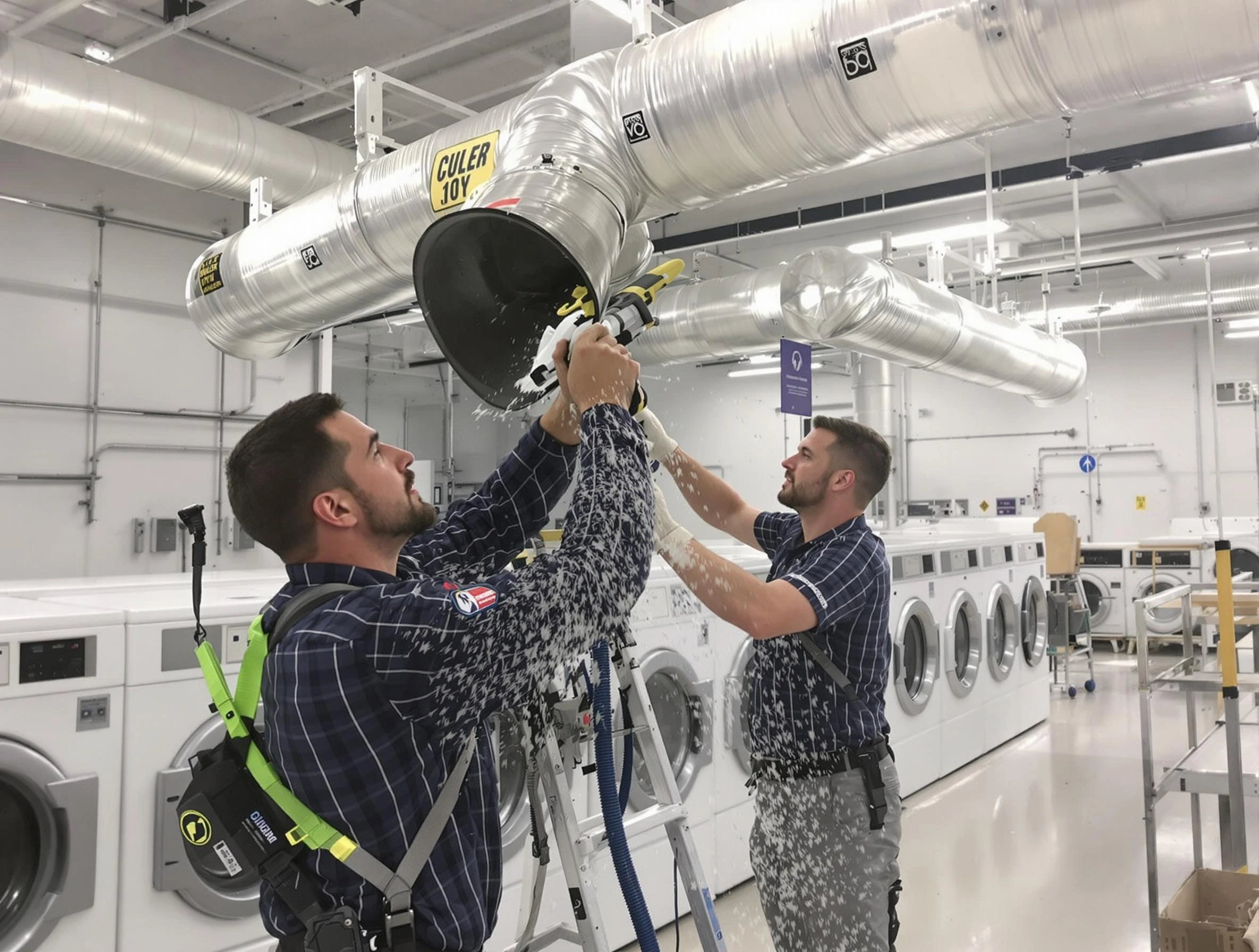 Sunset Dryer Vent Cleaning team performing large-scale commercial dryer vent cleaning in Sunset