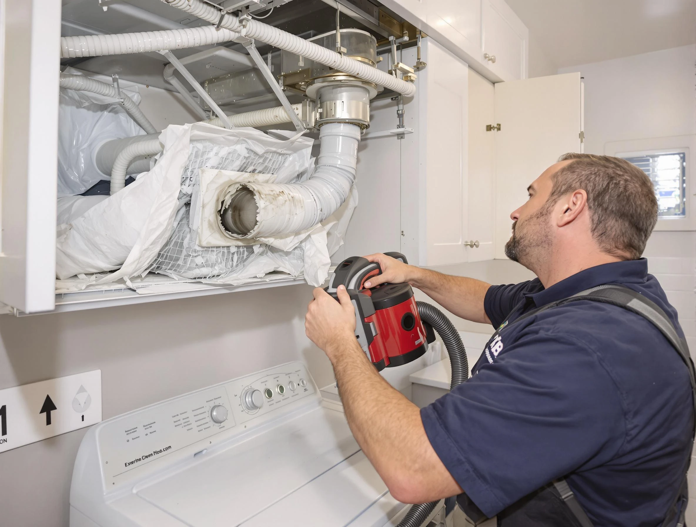 Sunset Dryer Vent Cleaning technician performing professional exhaust vent cleaning at a residential property in Sunset