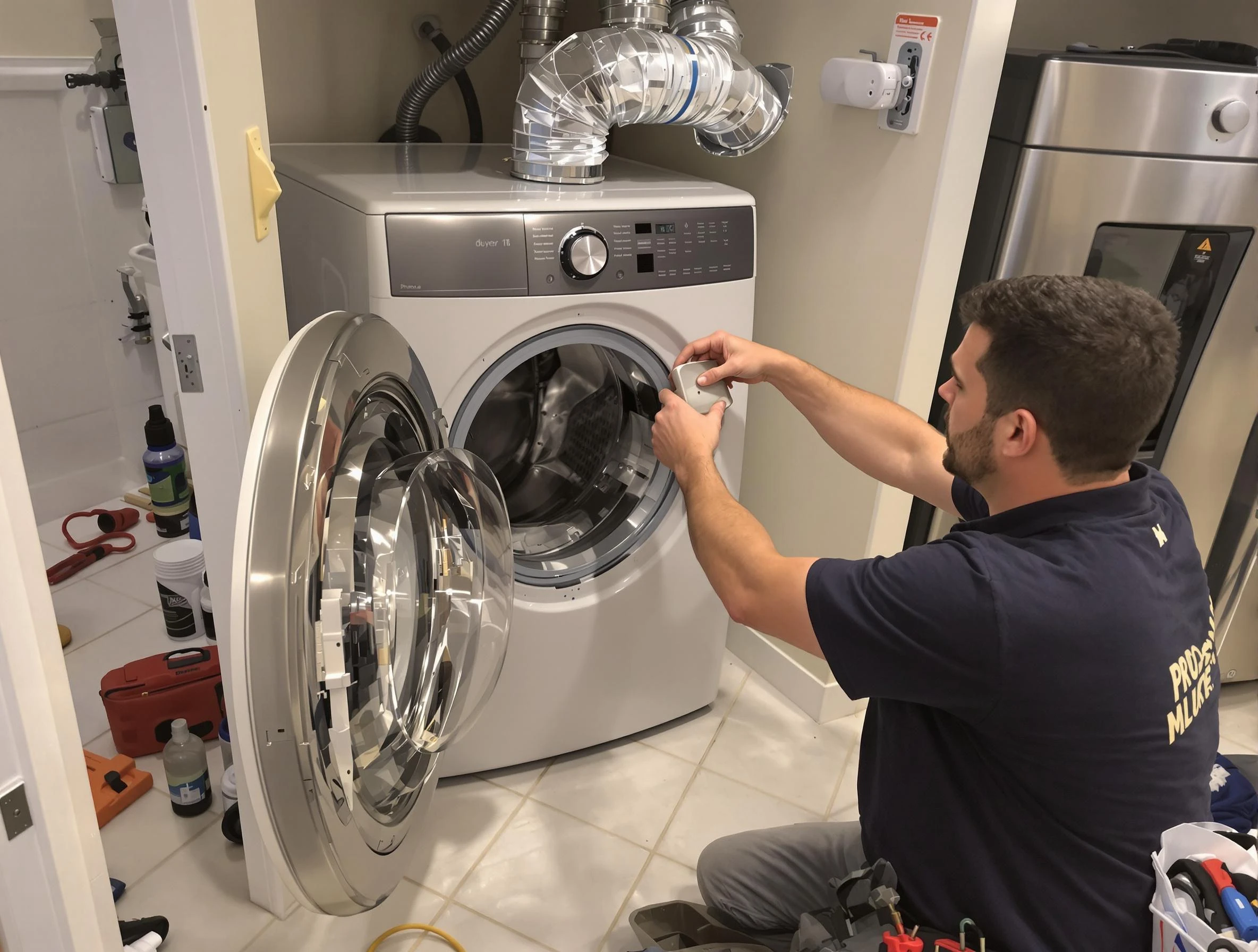Sunset Dryer Vent Cleaning technician performing precise dryer vent hose installation in Sunset